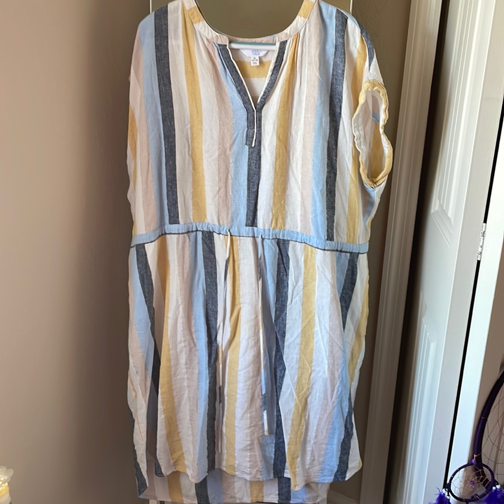 Blue, yellow, and white striped dress